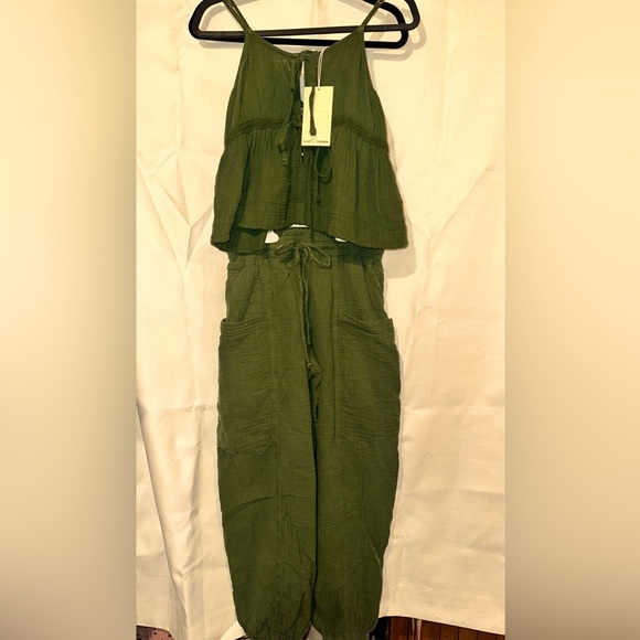100% cotton tie front Olive Green Matching set | Sz Small - Picture 1 of 5